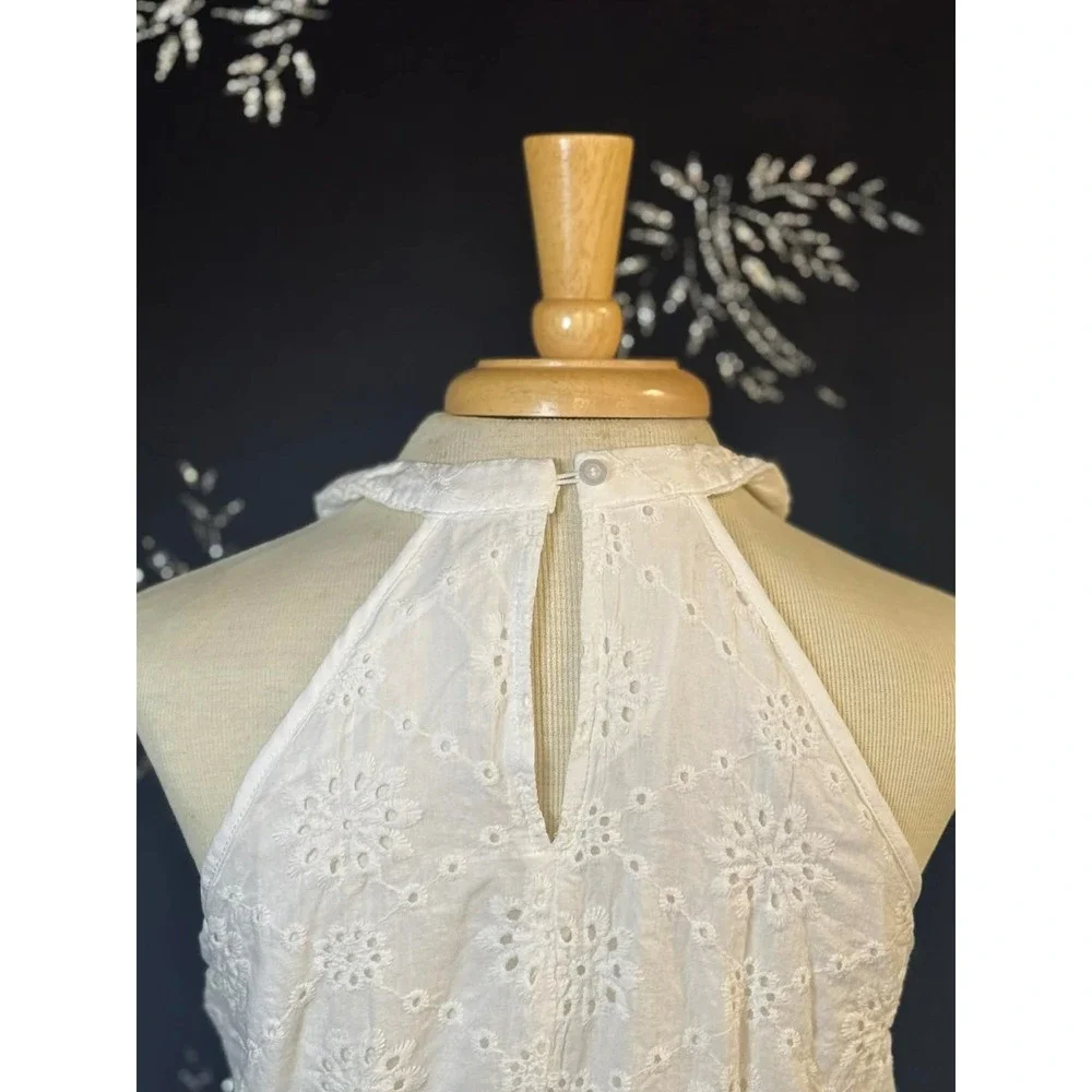 Shein White Eyelet Halter Mini Dress Floral Embroidered Keyhole Back XL EU 44 US - Picture 4 of 7